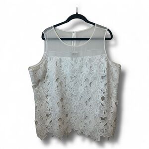 Calvin Klein Plus Size White Lace Sleeveless Top